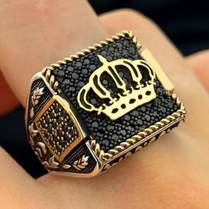 King Ring Onyx Ring Silver Rings Men Black Zirconium Ring Crown Ring Men Silver Rings Silver Rings for men