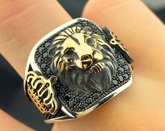 Lion King Ring, Men's Ring, 925 Sterling Silver Ring ,Gift For Men, Handmade Ring, Lion Men's Jewelry, African Jewelry