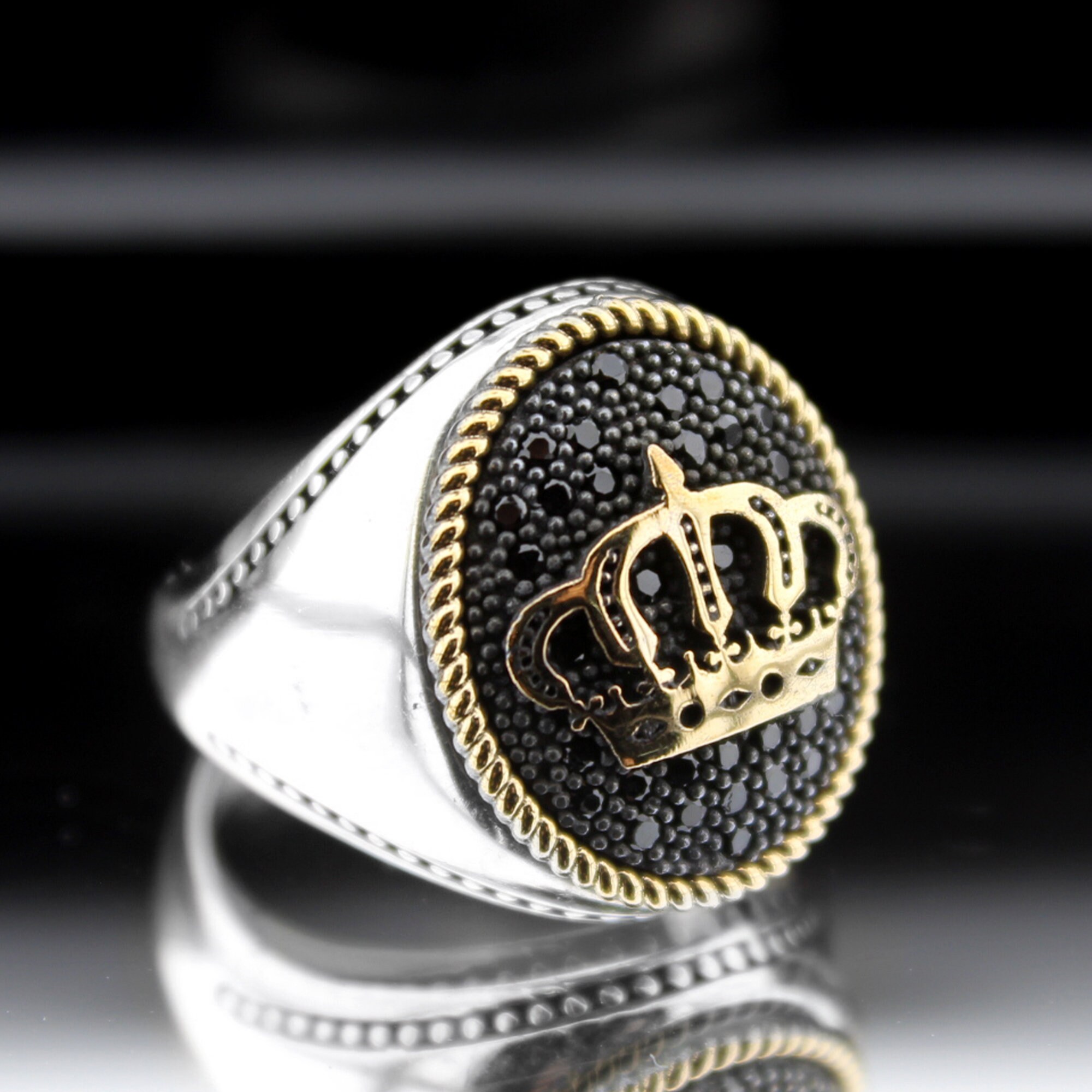 royal crown men ring sterling silver 925 vintage style big heavy jewel –  Abu Mariam Jewelry
