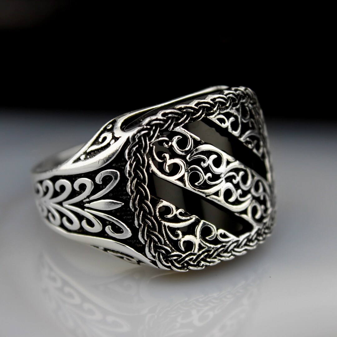 Black Stone 925 Sterling Silver Ring Silver Rings Men Ottoman Ring