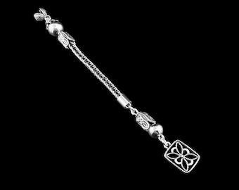 Sterling Silver Tasbeeh Tassel, Floral Charm Islamic Misbaha Accessory