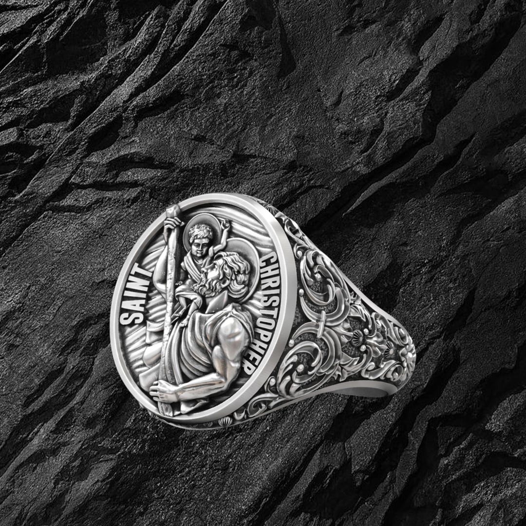 Saint Christopher Ring Silver, Christian Signet Ring, Saint Christopher ...