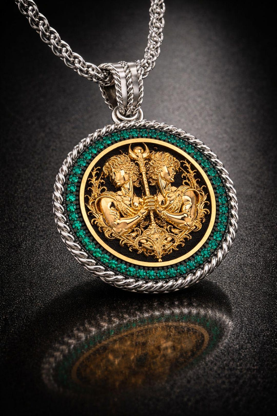 Zodiac Pendant Necklace for Men, 925 Sterling Silver & Gold Medallion ...
