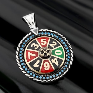 Roulette Wheel Pendant Necklace, Sterling Silver and Enamel Design, Unique Jewelry for Men or Women, Statement Gift for Casino Lovers