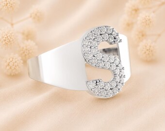 Personalized Sterling Silver Initial Ring: Custom Letter Jewelry