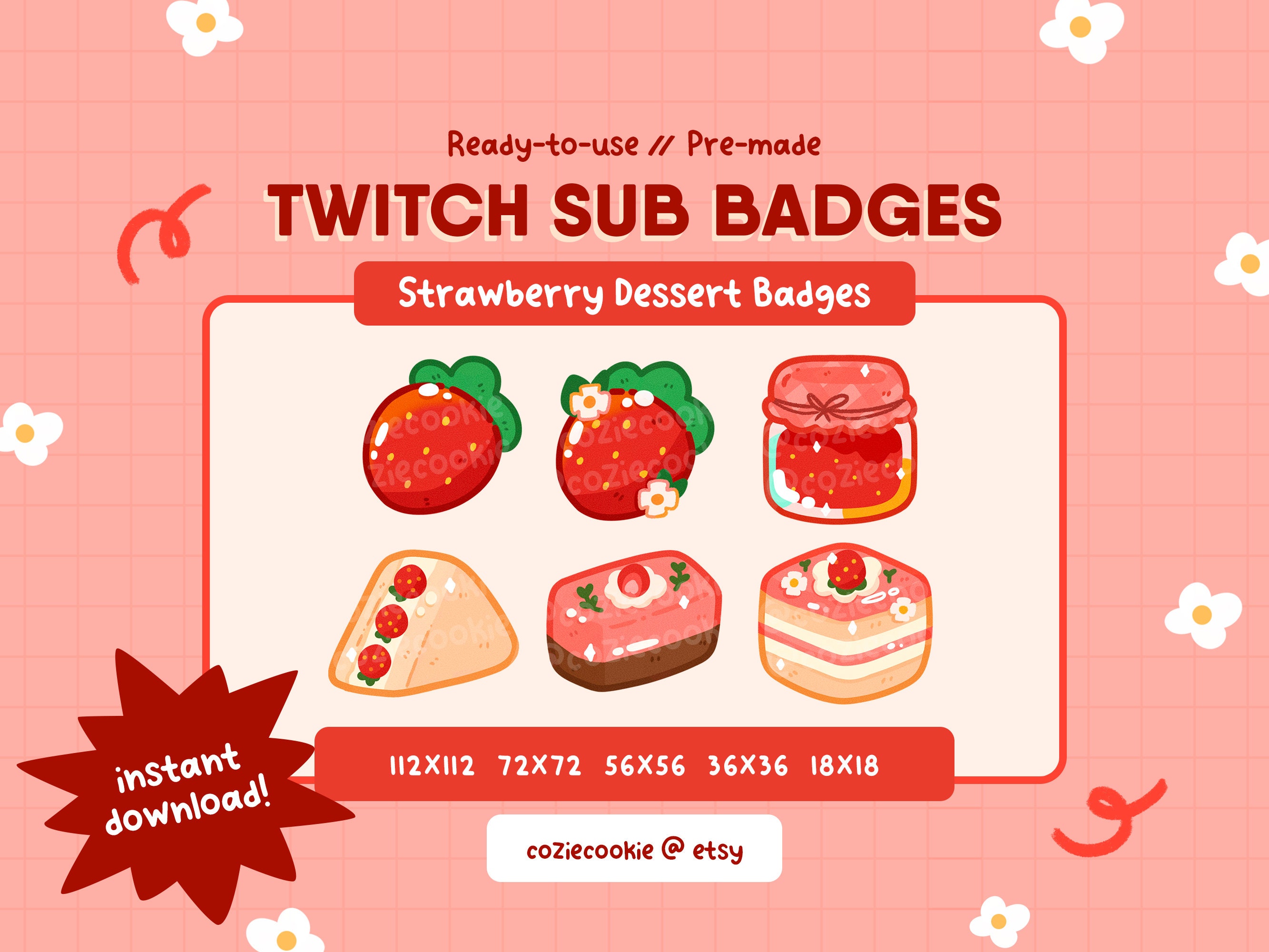 Strawberry Twitch Badges Twitch Sub Badges (Instant Download) 