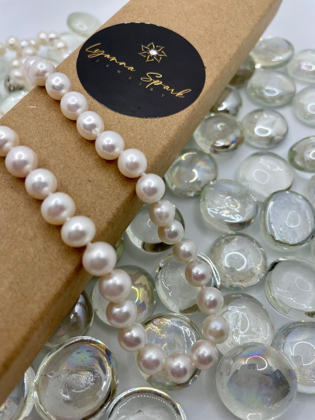 Freshwater Pearl Necklace, 7mm White Round Pearls, Hand