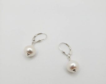 Freshwater Pearl Leverback Earrings for Women Girls, 925 Silver Drop Dangle Earrings, Jewelry Gift
