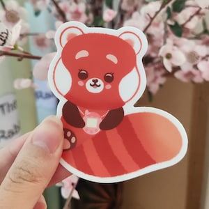Sticker panda roux mignon pour ordinateur portable, bouteille d'eau, journal intime, agenda, sticker animal kawaii, cadeau panda roux, sticker esthétique vinyle imperméable