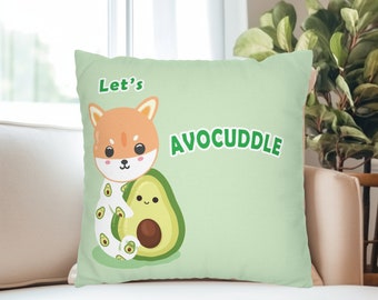 Kawaii Pillow Cover Cute Shiba Inu Avocado, Cute Pillow Case, Cushion Cover, Decorative Animals Pillow Case, Personalized Custom Dog Pillow