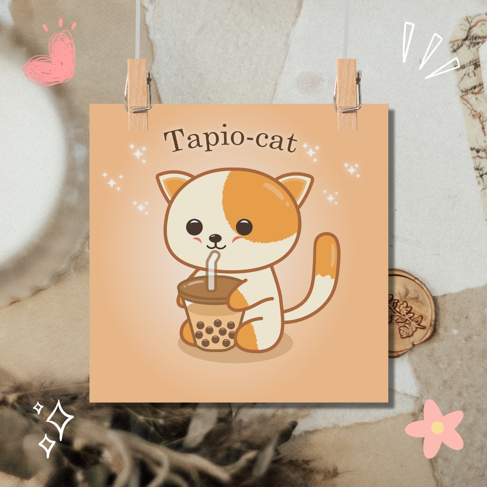 Cute Cat Art Print Kawaii Art Print Bubble Tea Cute Art Etsy