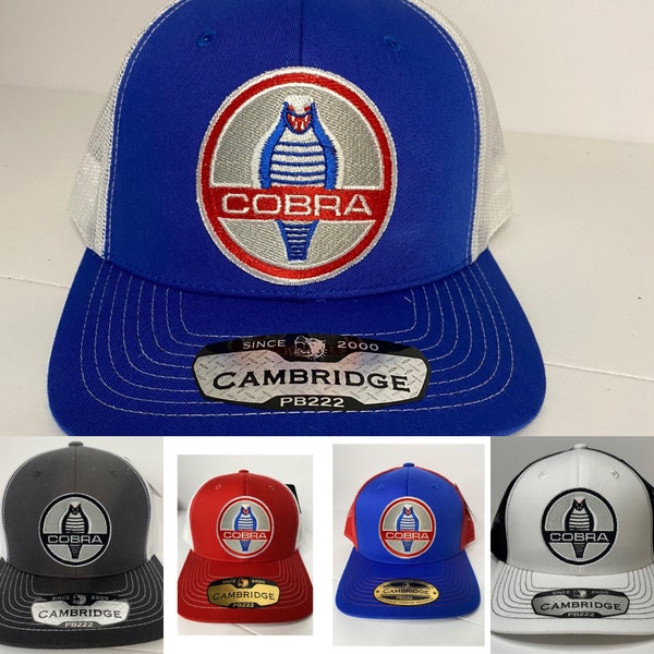 Shelby Cobra Trucker Hat Ford Mustang GT500 embroidered patch on Trucker SnapBack hat. Cambridge Pittbull PB222