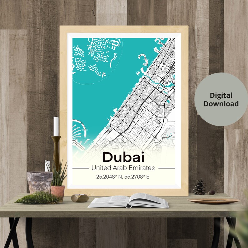 Dubai Map Print, Dubai Arab Emirates Map Art, Dubai Printable Map ...