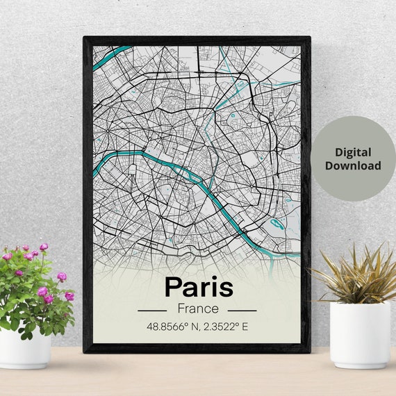 Paris Map Print Paris France Map Art Paris Printable Map | Etsy