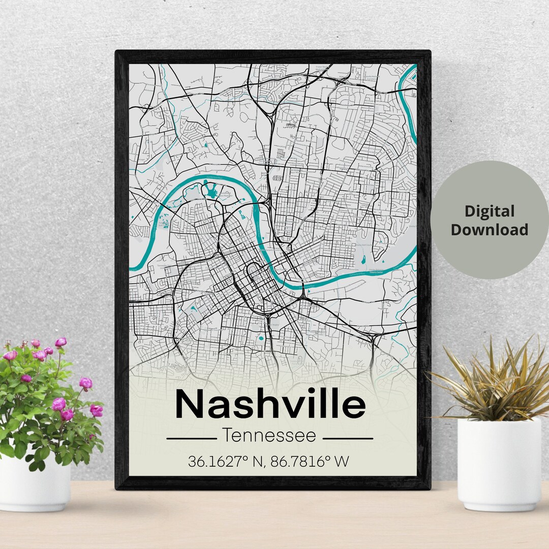 Nashville Map Print Tennessee Map Artnashville Printable - Etsy