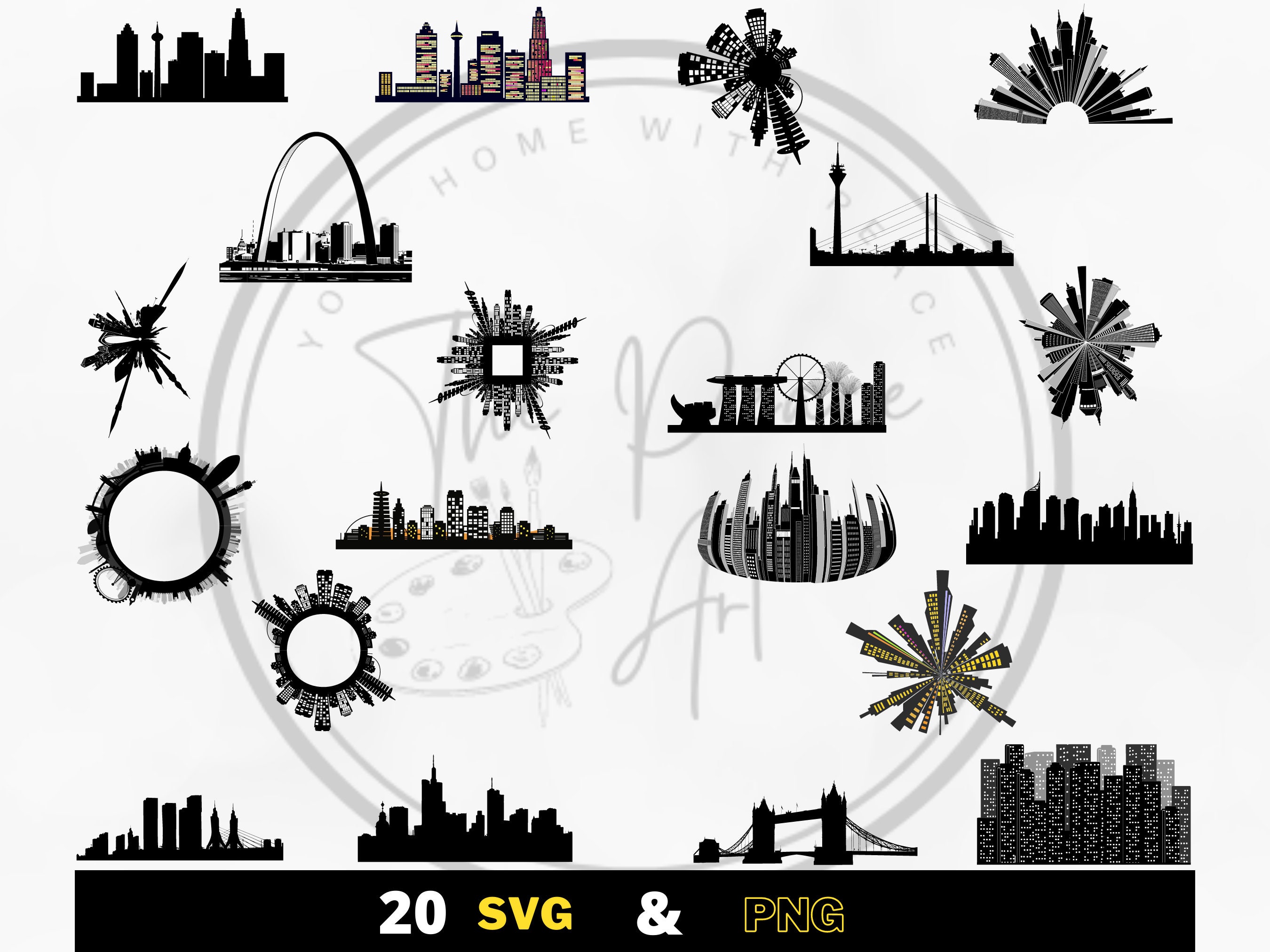 20 Skyline Silhouette Svg /city Skyline SVG / Cities Skycrapers/ Svg