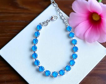Delicato bracciale tennis in cristallo austriaco blu elettrico Ignite da 6 mm ~ regolabile