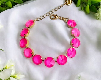 Electric Pink Ignite, Austrian Statement Bracelet, 12mm, Wedding, Hot Pink, Neon Pink, Gift for Her