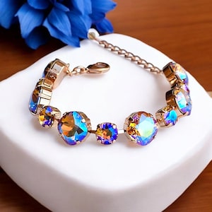 Shimmer Down, Bracelet, Crystal Cushion Cut, 12 & 8mm, Light Colorado Topaz Shimmer. Gift for Her, Austrian Crystal