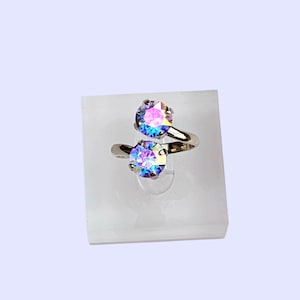 Iconic, 8mm, Double Crystal, Iridescent Adjustable Ring