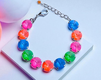 Neon Austrian Crystal Statement Bracelet: Neon Summer Colors, 12mm