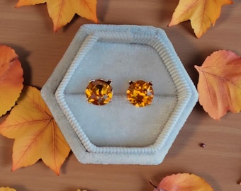 Dark Orange, Austrian Crystal Stud or Leverback Earrings: Shimmering Orange, Women Gift, Autumn inspired
