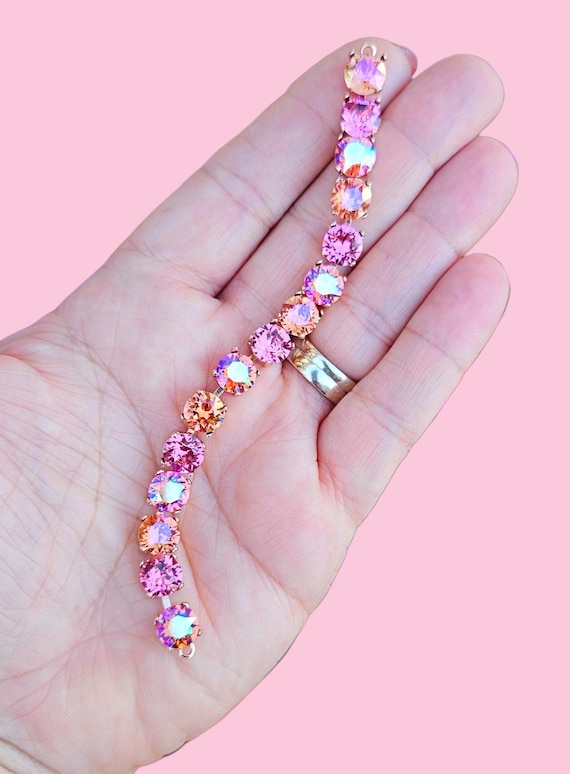 The Rose Effect, Austrian Rose Crystal Tennis Bracelet: 8mm Multi-Color Rose Crystals, Adjustable, Autumn Bracelet
