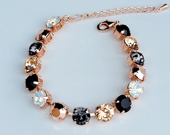 Gold Card, 8mm Crystal Tennis Bracelet for her - Adjustable, Black, Opal, Rose Gold Crystals, Gift for Her