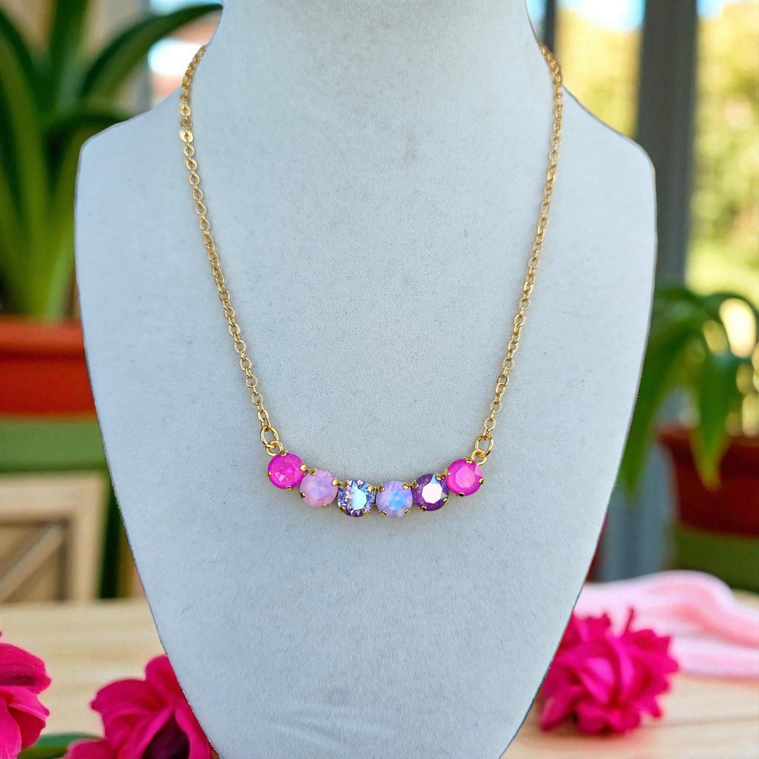 Obsession, 8mm, Pink & Purple Austrian Necklace 6 Setting, 16.5