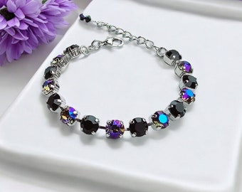 Pulsera de cristal con armadura de caballero y brillante, ajustable, negra y brillante, para mujer. Regalo ideal.