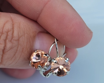 Light Peach Rivoli 8mm Crystal Lever Back Earrings for her
