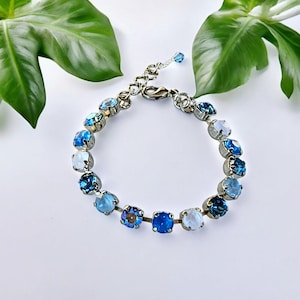 Pulsera de tenis de cristal de 6 mm, delicada y fresca, color azul veraniego, ajustable