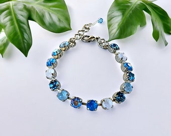 Delicato bracciale tennis estivo blu freddo con cristalli da 6 mm ~ regolabile
