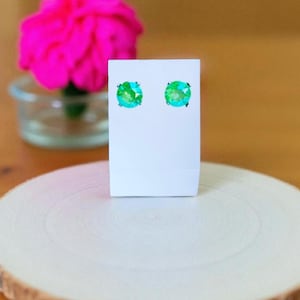 Electric Green Ignite AB, Austrian Crystals, 8mm Stud Earrings, Gift for her