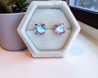 Violet Moonlight, Austrian Crystal 8mm Stud or Leverback Earrings, Women Light Purple Earrings