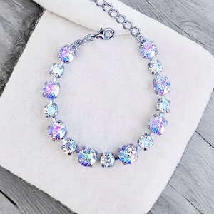 Iconic, Crystal Bracelet, 8 & 6mm, Adjustable, Shimmer Iridescent Crystals, Crystal Transmission, Wedding, Gift for her