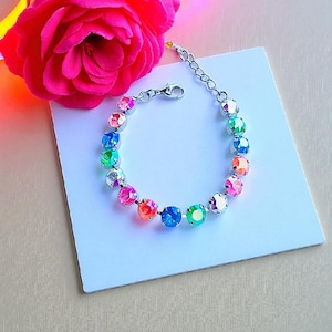 Neon Summer 2.0~ Austrian Crystal Tennis Bracelet, Electric Ignite AB Stones, Neon Colors, Gift for Women ~ Adjustable