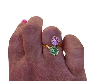 Palm Beach Gardens, Ring, Light Pink and Peridot, 8mm Double Crystal, Adjustable Ring