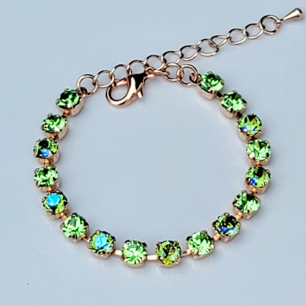 Bracelet tennis Dainty Peridot et Peridot GB 6 mm en cristal ~ Réglable