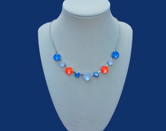 Thunder Up, Necklace, Blue Orange and White, OKC Basketball Jewelry Rivoli 12 & 8mm Round, 8 setting flexible, Jewelry set, Adjustable