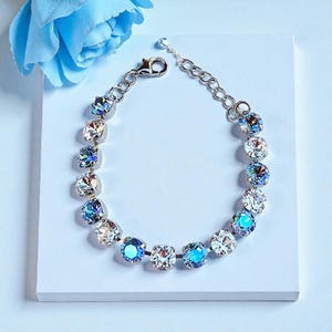Glacier Blue-tiful, 8mm Light Blue Crystal Clear Austrian Crystal Bracelet, Adjustable, Gift for Her