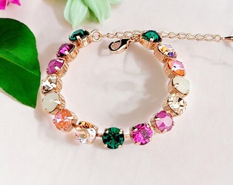 Fall For Her ~ herfst Oostenrijkse kristallen armband, smaragd, roze, ivoor, oranje Delite, herfstkleuren, cadeau voor vrouwen ~ verstelbaar