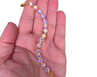 Dainty Crystal AB, Aurora Borealis Crystal 6mm Crystal Tennis Bracelet ~ Adjustable, Gift for her, Wedding Bracelet