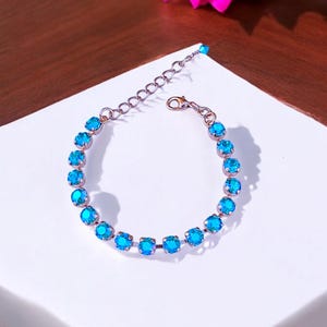 Pulsera de tenis de cristal Dainty Aqua Paradise de 6 mm, ajustable