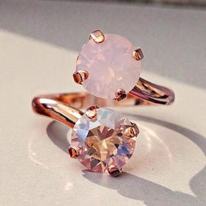 Cozy C 2.0, 8mm Double Austrian Crystal Adjustable Ring, Light Pink (Shown in Rose Gold Setting)