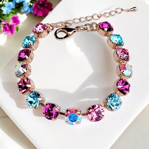 Cotton Candy ~  Pink Crystal Bracelet, Aquamarine, Fuchsia, Crystal, Adjustable, 8mm, Gift for her