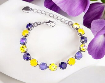 LSU, 8mm Crystal Bracelet, Sport jewelry, Football, Purple and Yellow,, College gift