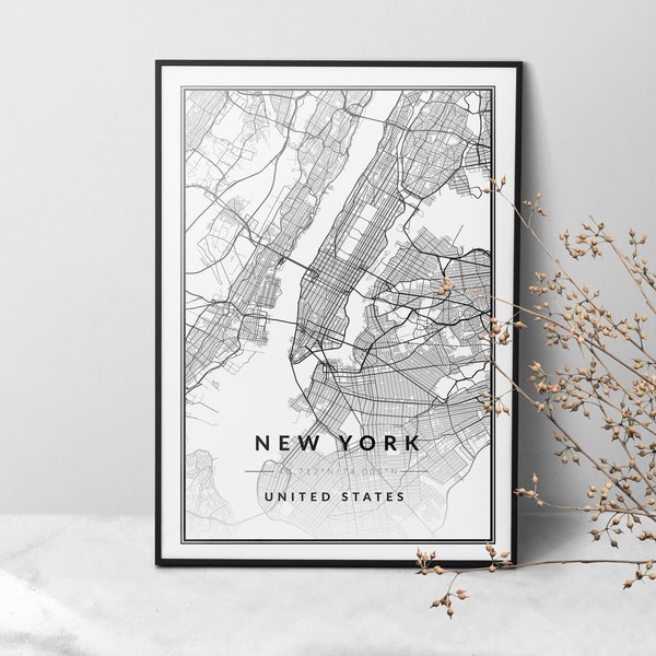 NEW YORK city map Digital download black and white print of United states poster wall art decor artwork printable personalized gifts design