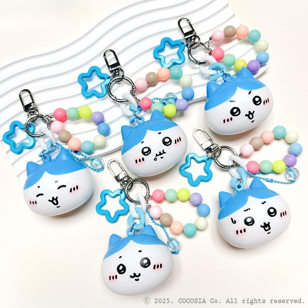 Chiikawa Hachiware Beaded Squishy Keychain | Kawaii Handmade Bag Charm | Anime Gacha Gift Accessory for Collectors