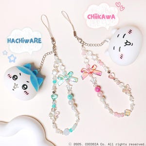 Chiikawa and Hachiware Squishy Strap Wrist Straps Phone Camera Strap Y2K Japanese Cartoon Character Bag charm Beaded Keychain Expressions